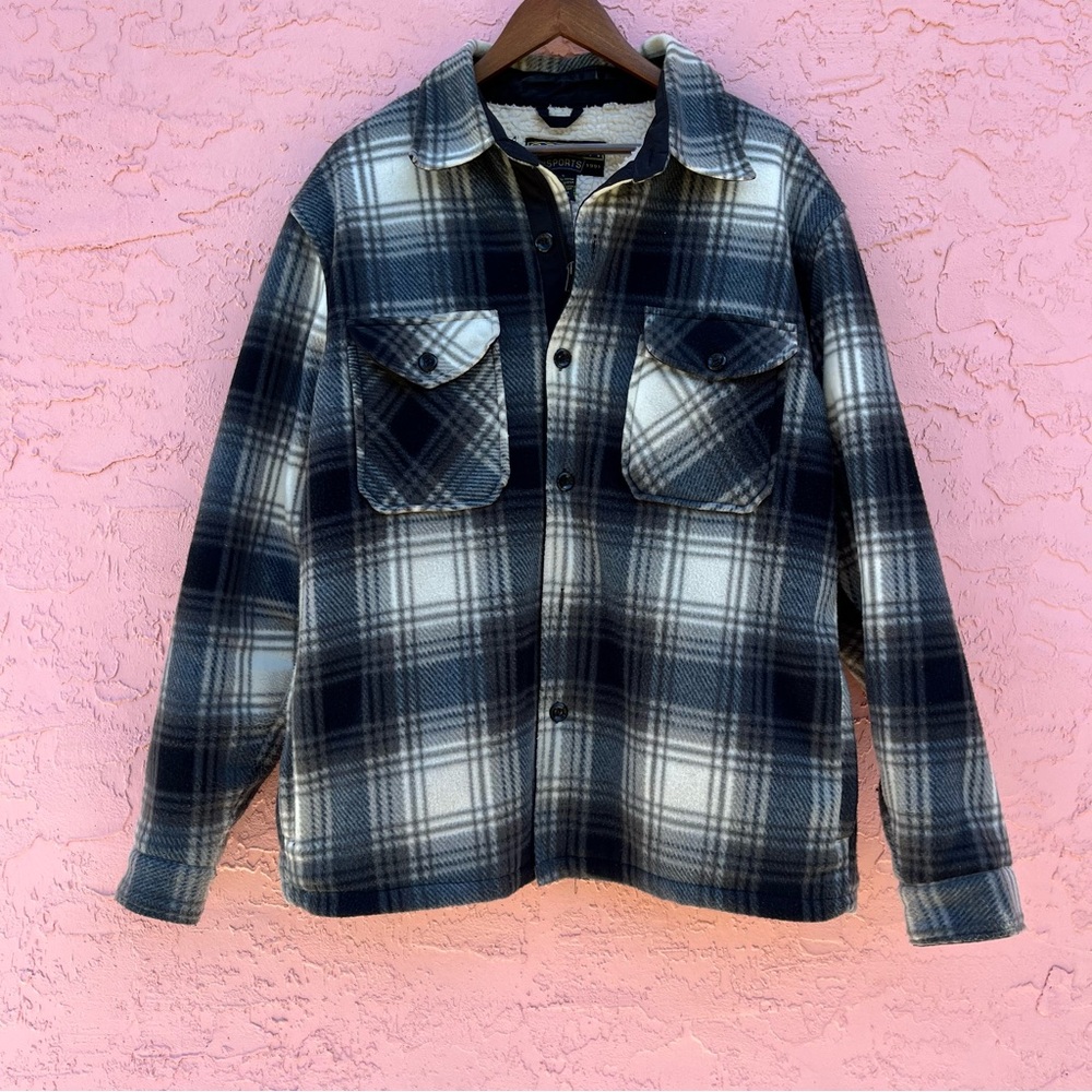 Oscar Sports Sherpa Lined Plaid Jacket Shacket Adult Size Large Flaw